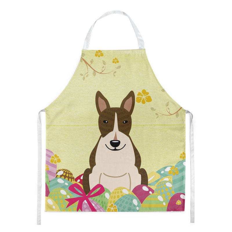 Tablier œufs de pâques, Blond / chocolat / crème, Bull-terrier bringé foncé