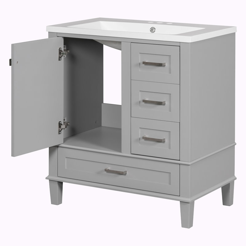 Ensemble de meuble-lavabo simple 30 po avec plateau en céramique Shahvin, Gris