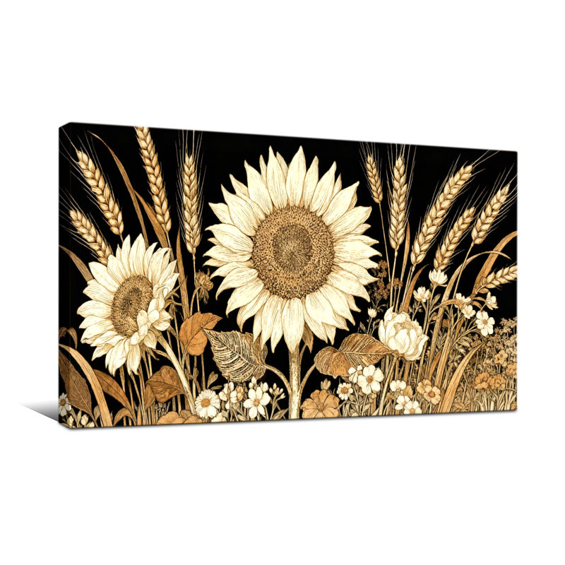 Plantes et fleurs, tournesol champ de blé, reproduction d'art, H 28 po x l 58 po