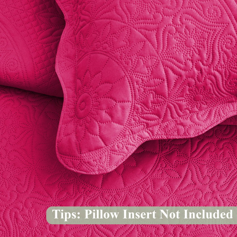 Moonlight Oversized Floral Embossed Bedspread Set – Lightweight Reversible Quilt Bedding with Pillow Shams, Pink