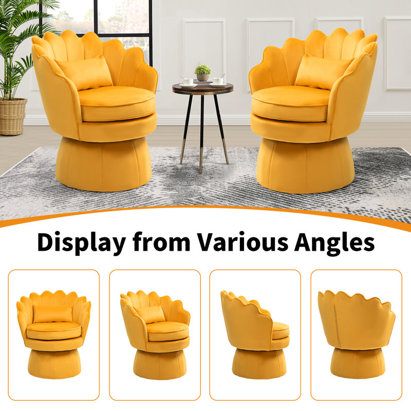 Fauteuil d'appoint rembourré et pivotant en velours, Velours jaune