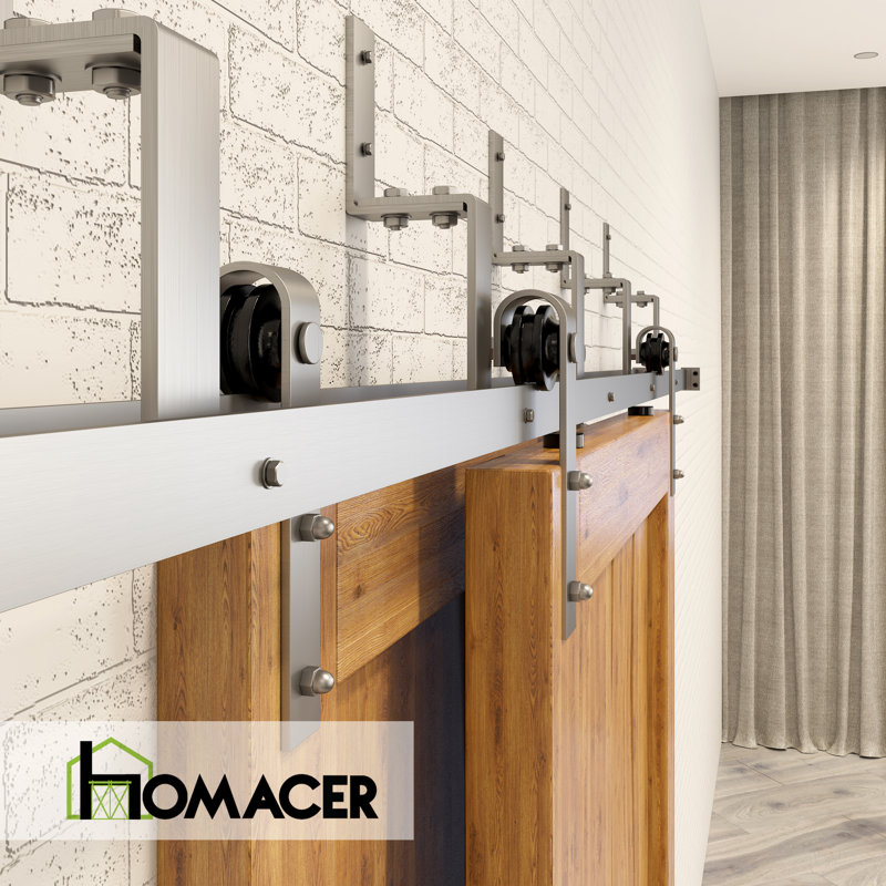 Brushed Nickel Classic Design Z Shape Brackets Double Track Bypass Two Door Hardware Kit, 48 in.