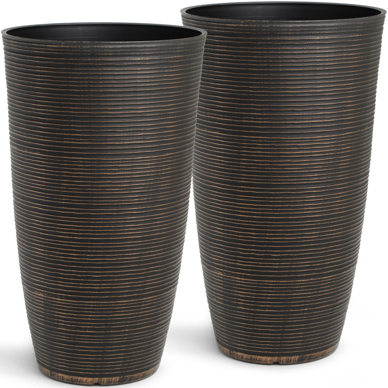 Modern Tall Round Planters, 23.5" Large Tapered Pot Planters, Flower Pots Indoor Outdoor, Bronze