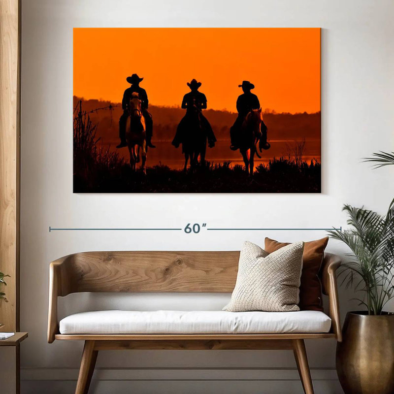 Cowboys au coucher du soleil, H 34 po x l 51 po