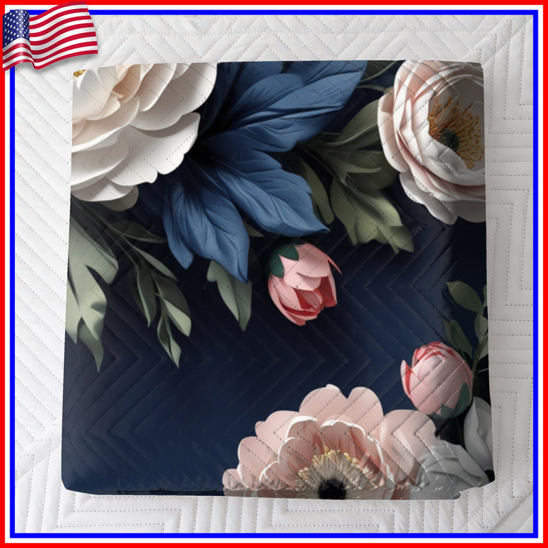 Couvre-lit pivoines blanches et feuillage floral, Double