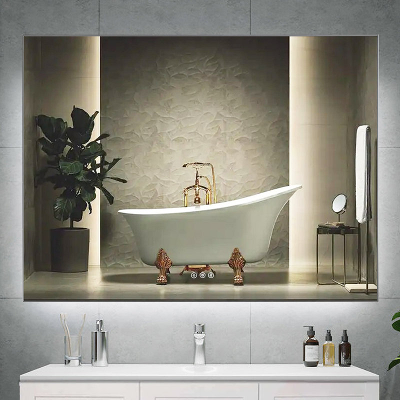 Miroir de salle de bain Albane, Gris cendrier, 48 po x 36 po