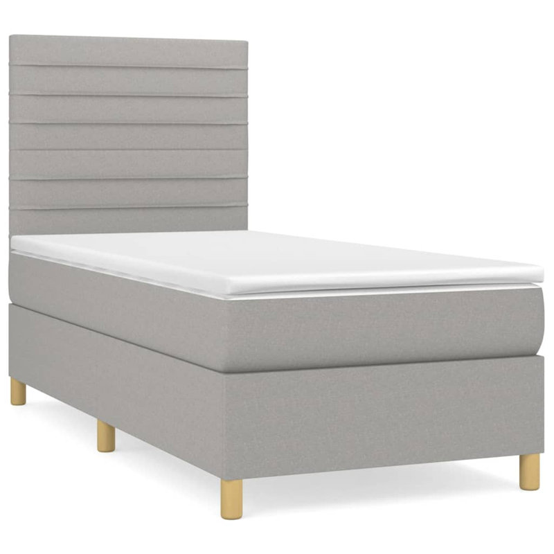 Lit sommier avec matelas Hinrika, Tissu, Simple TG, Gris clair / chêne