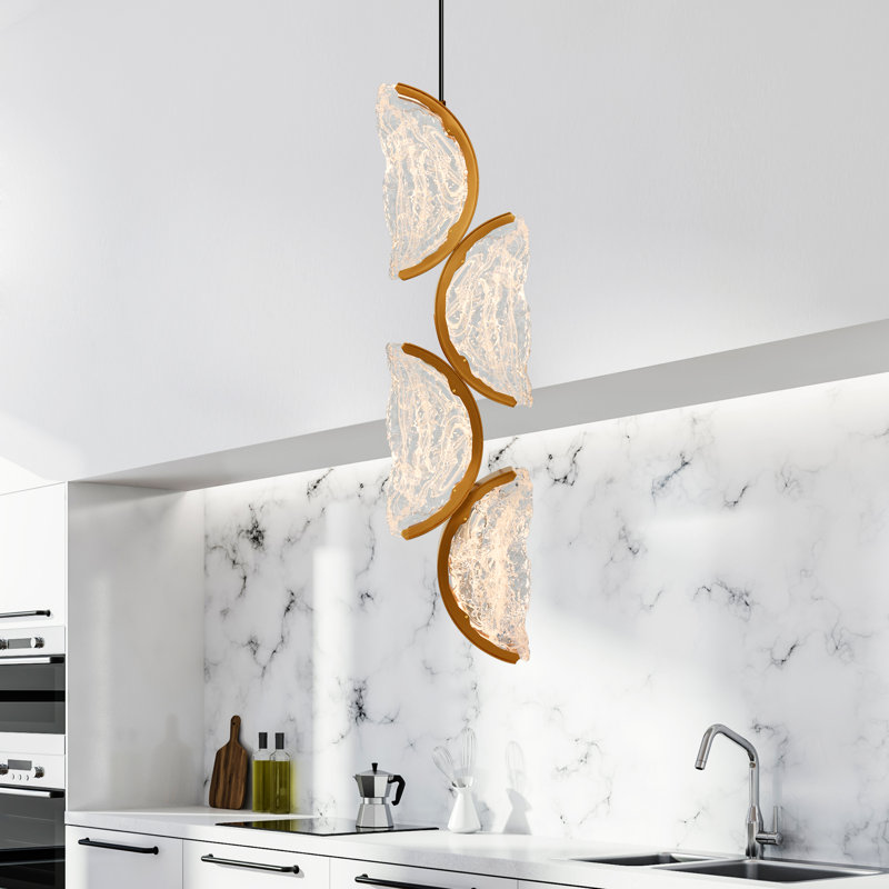 Integrated LED 8" Brass Modern Mini Pendant with Handmade Textured Glass for Kitchen Island Entryway Island Hallway, Brass