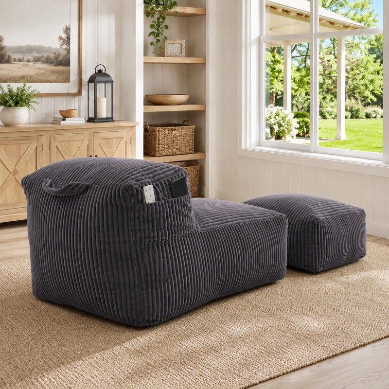 Fauteuil à billes moderne en velours côtelé avec repose-pieds, canapé-lit en mousse à mémoire de forme pour salon Balcon