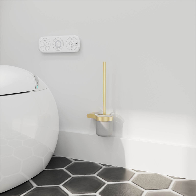 Freestanding Toilet Brush Set And Toilet Paper Holder, Brushed Gold