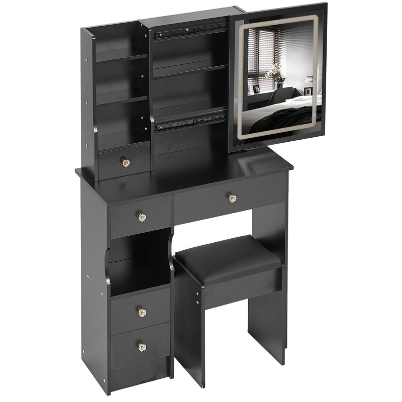 Petit meuble-lavabo 29,2 po avec tabouret de bureau et tabouret, Noir