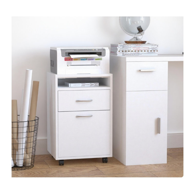 Armoire de rangement mobile en métal blanc avec tiroir et tablette