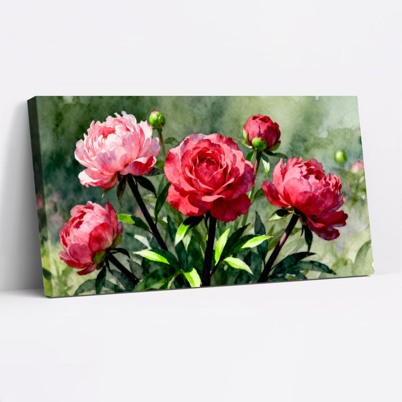 Fleurs de pivoines, reproduction de peinture à l'huile sur toile tendue sur toile, ensemble de 1, H 28 po x l 58 po