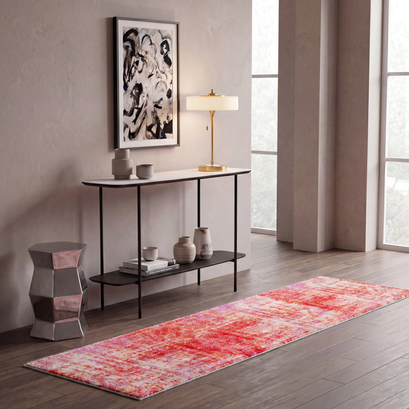 Riebe Abstract Red Area Rug, Round 8'