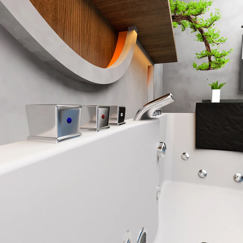 60" White Acrylic Freestanding Whirlpool Bathtub with Jets and Center Drain