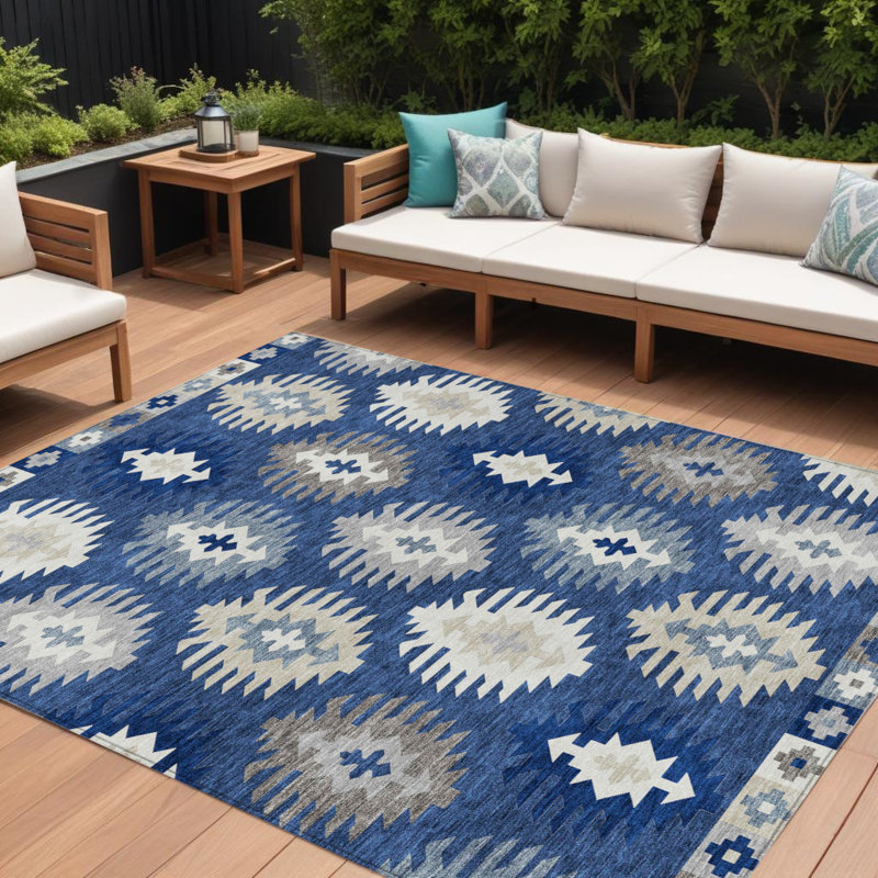 Tapis lavable intérieur / extérieur 10 pi x 14 pi bleu marine Southwestern