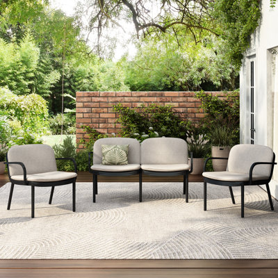 3 pièces pour patio extérieur, coussin beige à structure noire, confortable, facile à déplacer, patio de jardin adapté, structure en polypropylène, revêtement rouille et respirant, espace, mélange et agencement, rassemblements