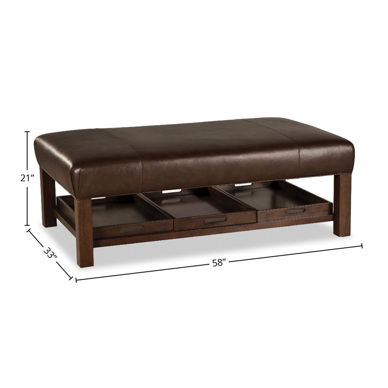 Mikyia Upholstered Ottoman, Dark Brown Genuine Leather