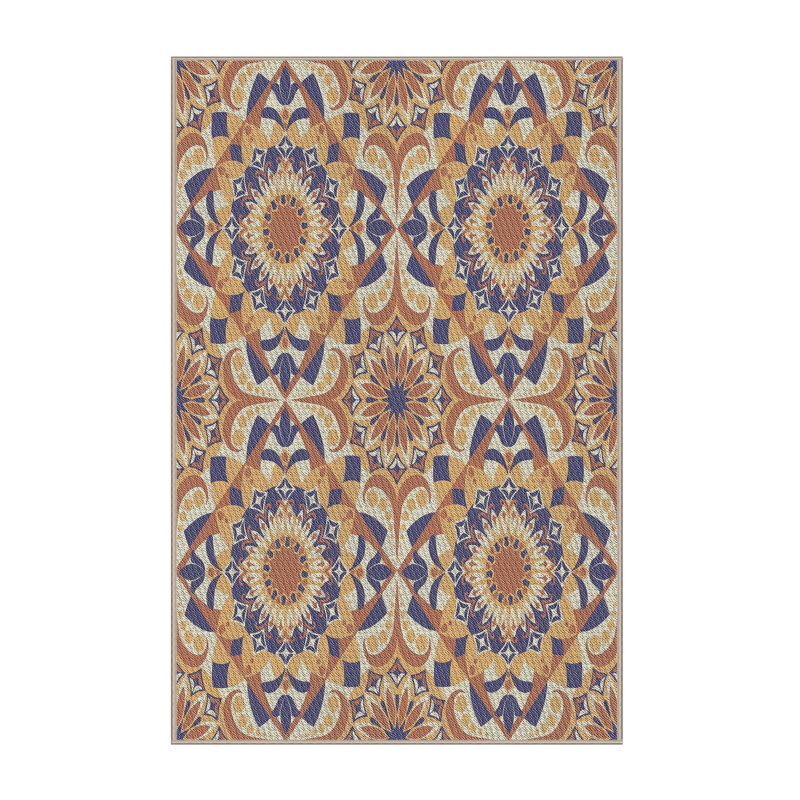 Tapis bleu/brun tissé à la machine, Rectangle 8 pi x 10 pi