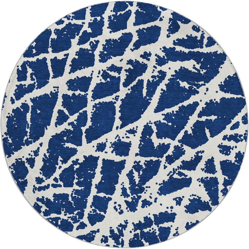 Premium Machine Washable Dream Shag ADS501 Crackle Rug, Navy, 8' Round