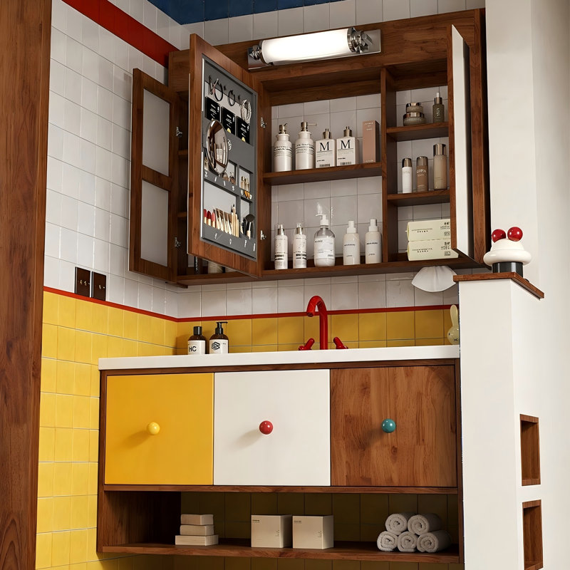 Ensemble de meuble-lavabo mural deux tons en bois massif avec miroir et lumière, H 21,65 po x l 47,24 po x P 19,69 po