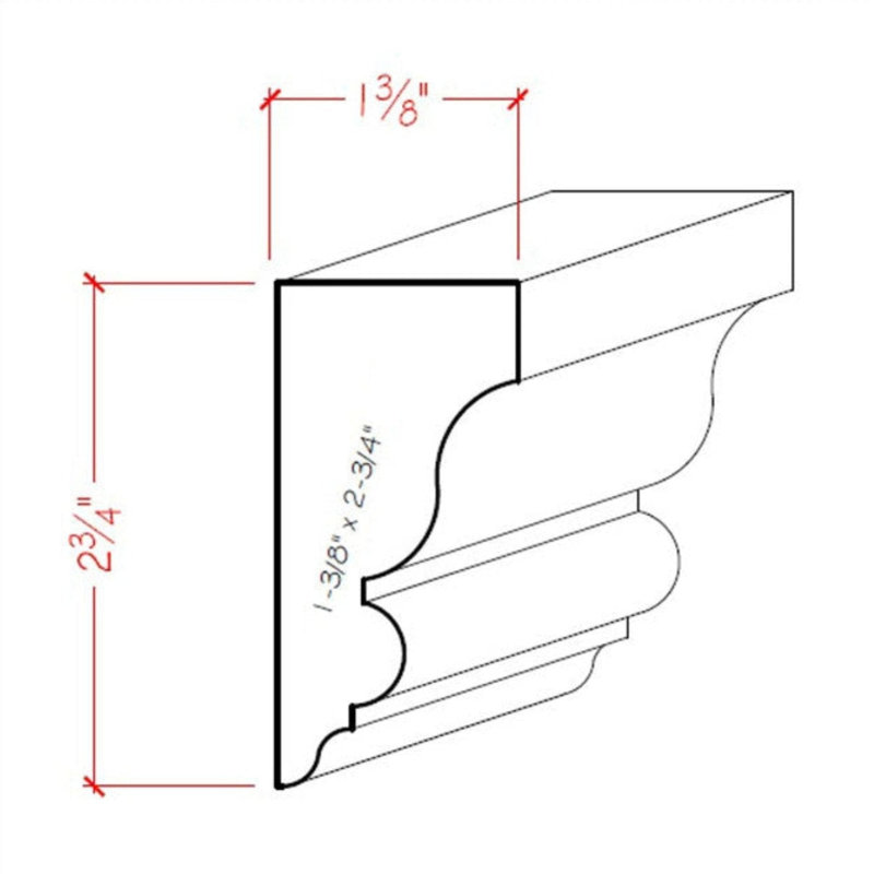 Moulure couronnée EWSC13 de 2 3/4 po de hauteur x 1 3/8 po de profondeur. Sans finition, Peuplier