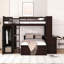 Lit mezzanine double avec lit simple autoportant, tablettes, bureau et garde-robe espresso