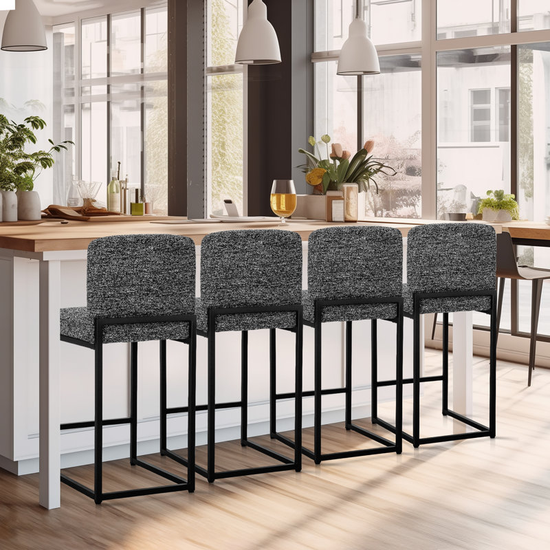 Ensemble de 4 tabourets de bar Chenille, Noir gris