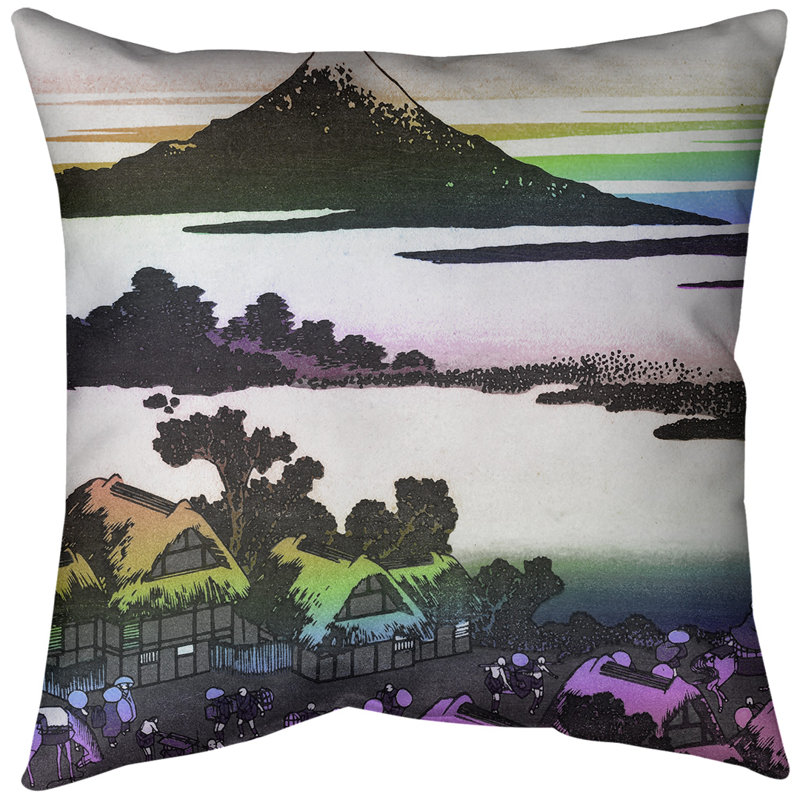 Coussin Dawn at Isawa in Kai Province, 18 po x 18 po, Arc-en-ciel, Bourre en polyester