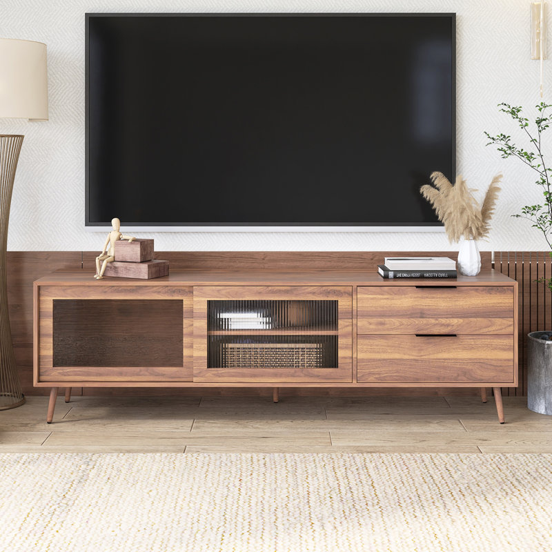 Meuble télé en bois pour téléviseur de 75 po ou moins avec portes en verre