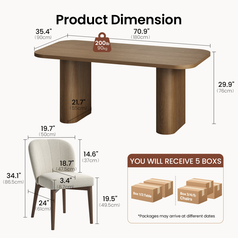 7-Piece Traditional Modern Rectangular Dining Table Set with 6 Upholstered Chairs, 7 Pieces: Table, 6 Chairs
