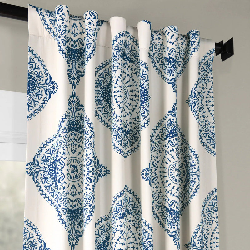 Klyszejko Majestic Medallion Printed Room Darkening Curtains for Living Room, Bedroom Single Panel, 50"W x 120"L, Blue