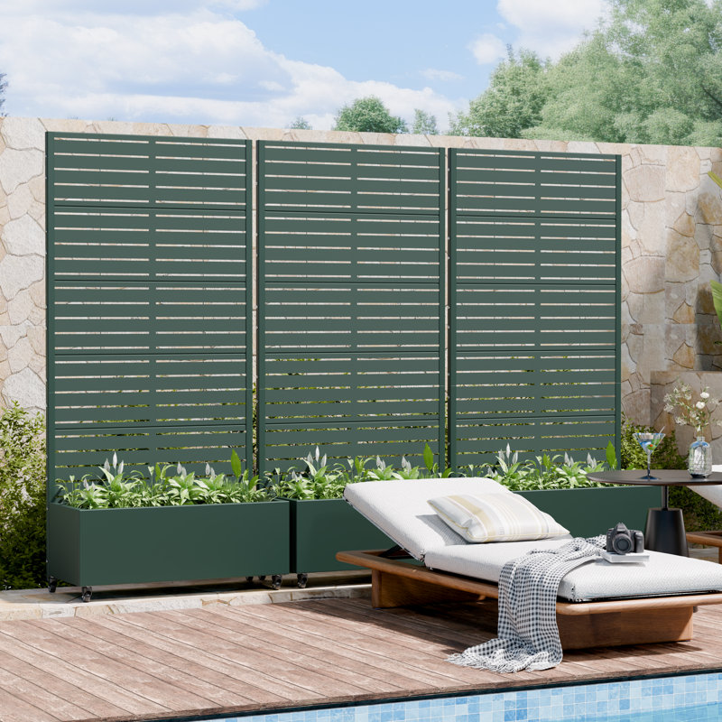 Louvered 72 x 35 in. Iron Planter Box with Trellis, 72" H x 35" W x 16" D, Green