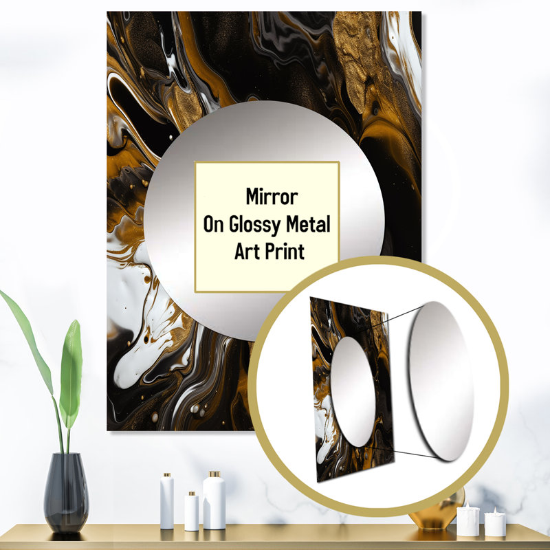 Or noir marbré Dreamscape III - miroir géométrique, miroir mural décoratif moderne, impression d'art en métal, 40 po x 30 po