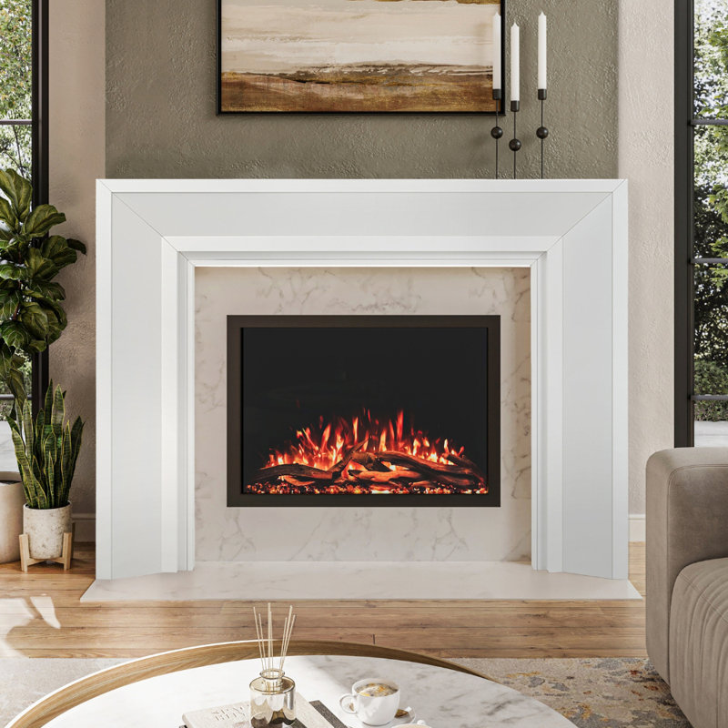 Modern Ember Everly Wood Fireplace Mantel Surround Overall Dimensions 72" x 54"- Interior Opening 48" x 42", 72", White