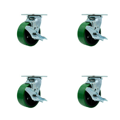 5 Inch Poly on Steel Caster Set with Ball Bearings 4 Brake 2 Swivel Lock|SCC-30CS520-PUB-TLB-BSL-2-TLB-2