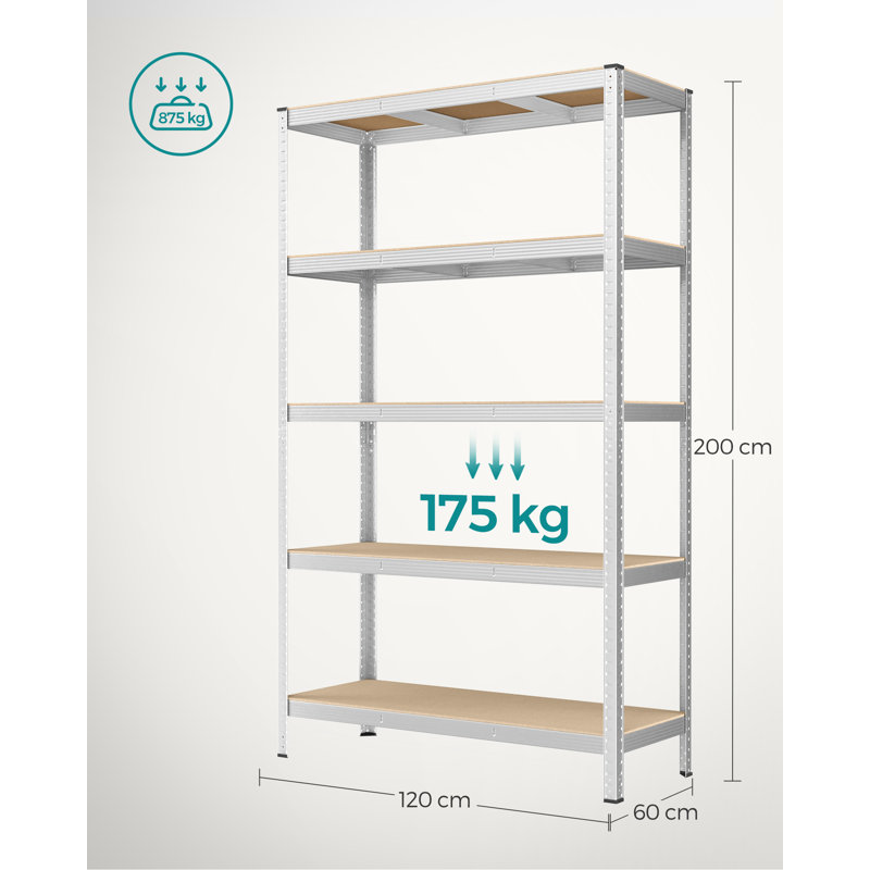 Kris Metal Height -Adjustable Shelving Unit, 200cm H x 60cm W x 120cm D, Silver