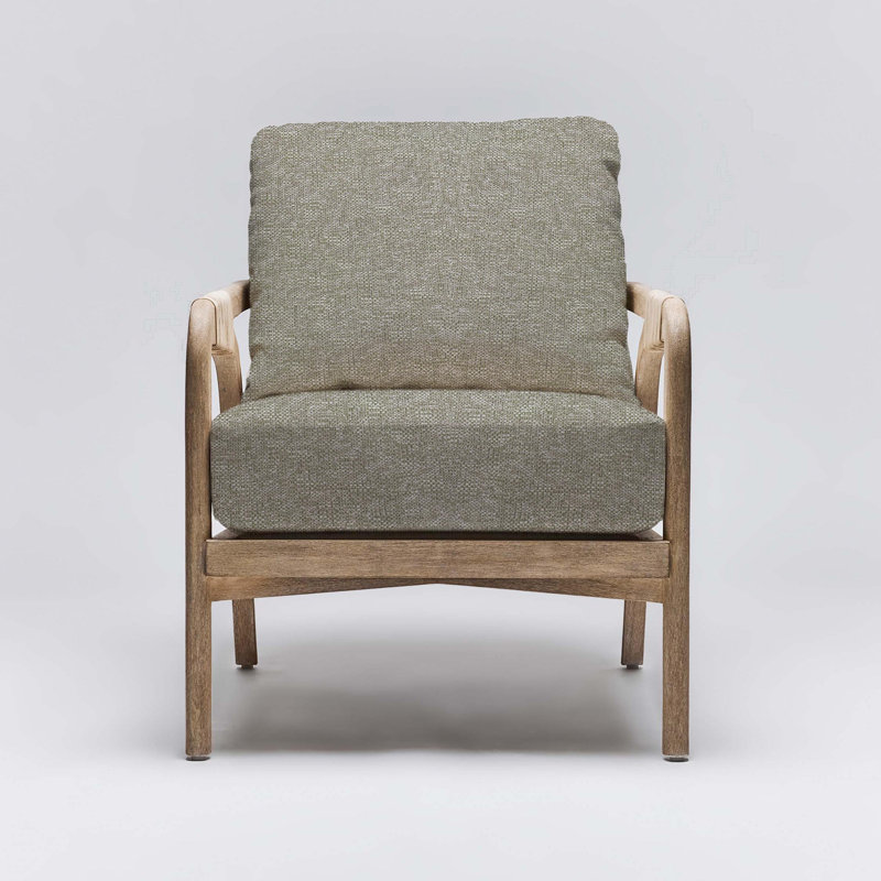 Delray Upholstered Armchair, White Ceruse, Moss Tweed