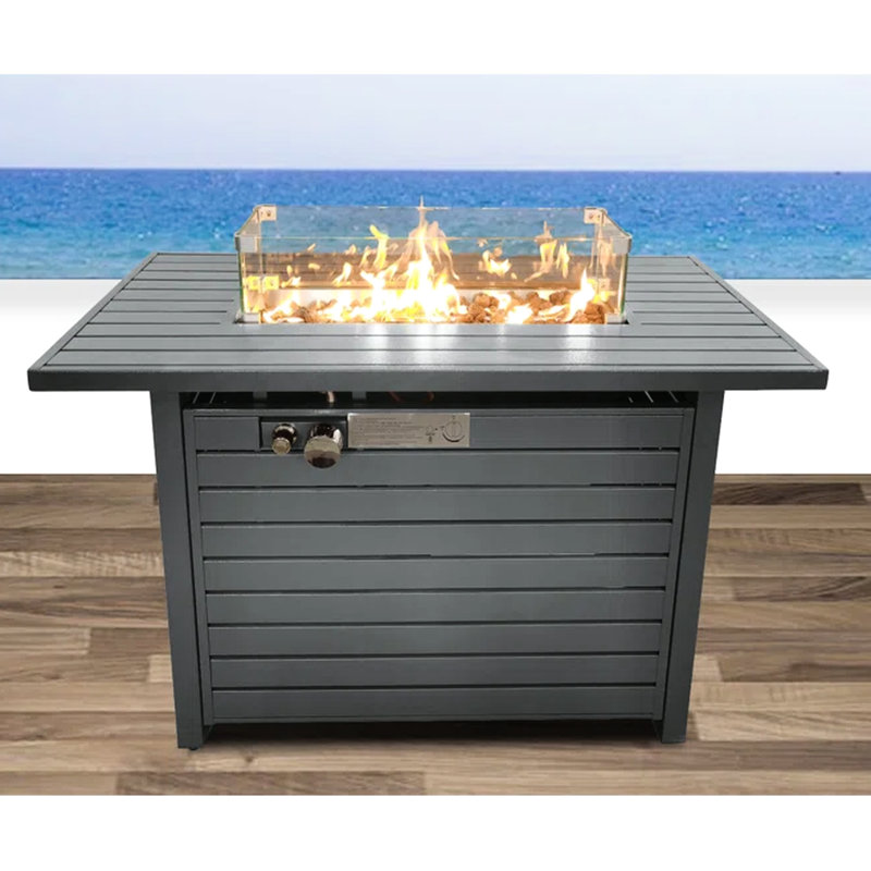 Table rectangulaire pour foyer d'extérieur au propane avec couvercle - 42 po x 25 po, gris, ajoute de la chaleur au couvercle en acier d'extérieur