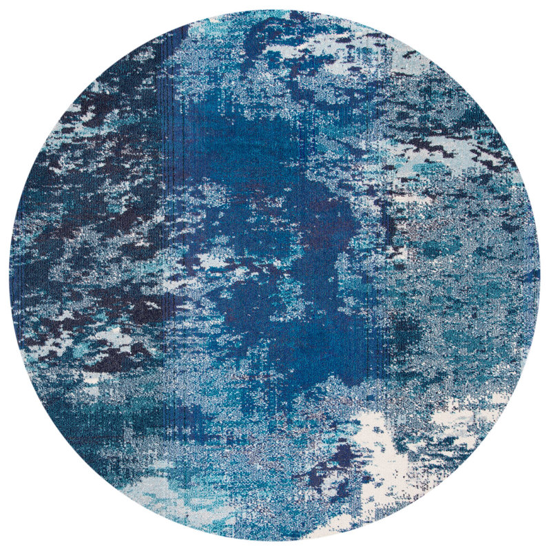 Tapis bleu clair / vert Etta, Navy/Ivory, Rond 6 pi 7 po