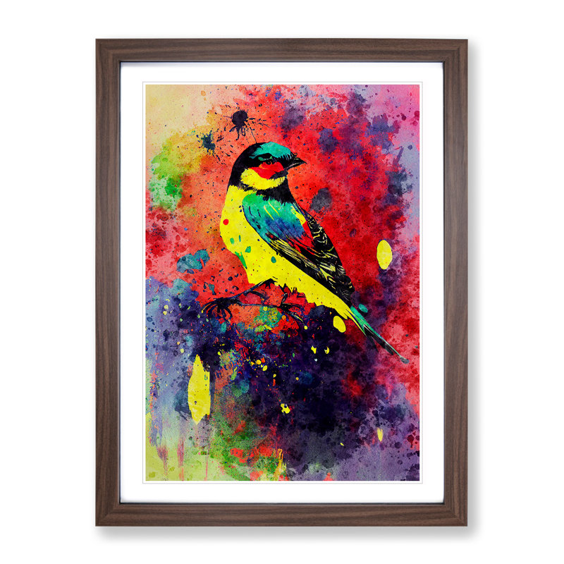 Splashed Bird No.4 Abstract - Wall Art, 48cm H x 36cm W, Walnut Framed, White