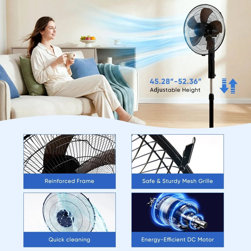 Ventilateur autoportant silencieux à télécommande, ventilateur à piédestal oscillant avec hauteur réglable, minuterie et modes multiples pour le bureau de la chambre à coucher