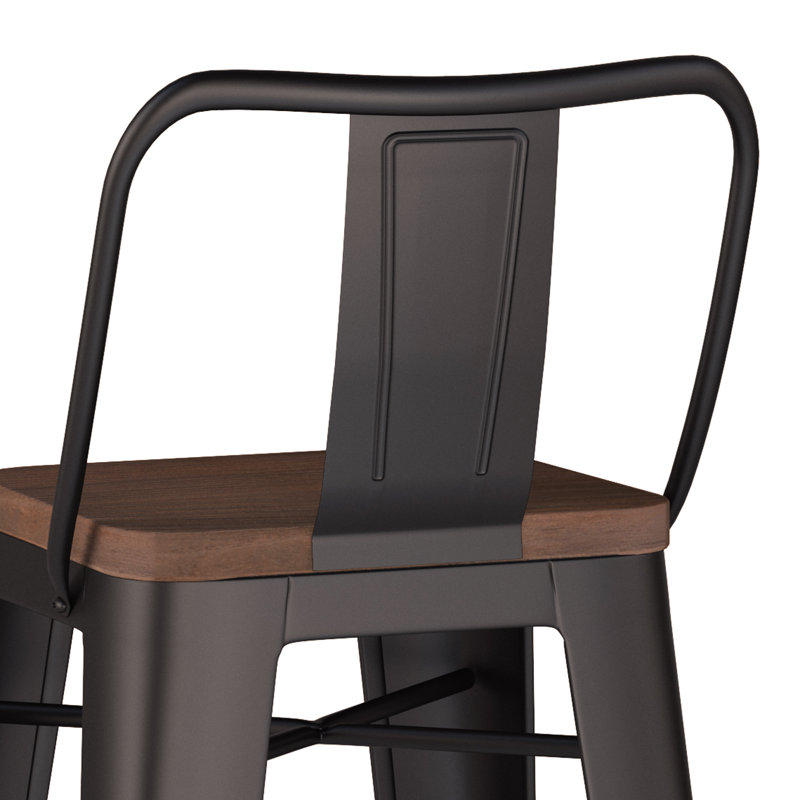 Tabouret 30 "en métal / bois (ensemble de 2), Noir, noir, noir, noir