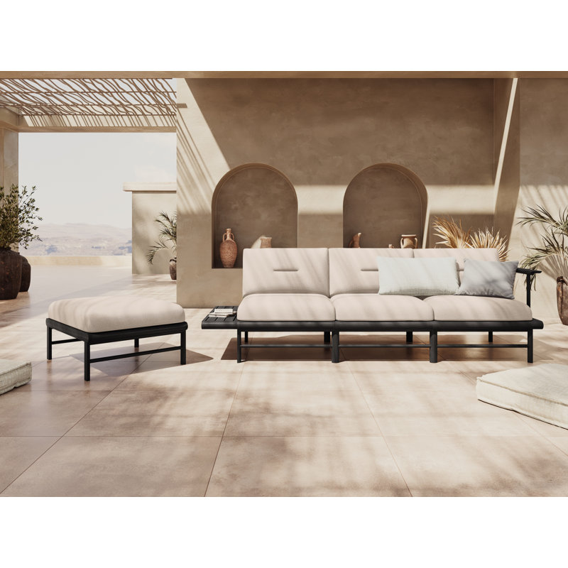 245cm Wide Wood Patio Sofa with Cushions, Light Beige