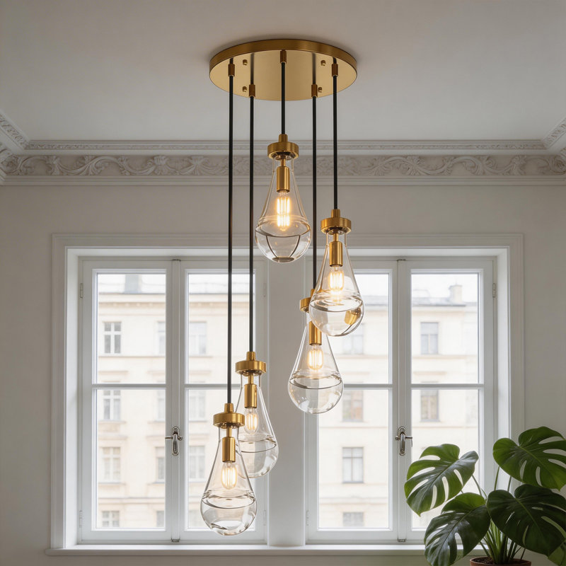 Luminaire suspendu en forme de lustre en forme de goutte d'eau 5 lumières pour îlot de cuisine