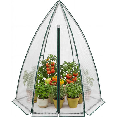 54 x 54 x 71 Inch Walk-In Plant Greenhouse, Heavy-Duty Outdoor Grow Tent with PE Cover, Zippered Door and Mesh Window for Herbs, Flowers, Fruits and Vegetables, Green