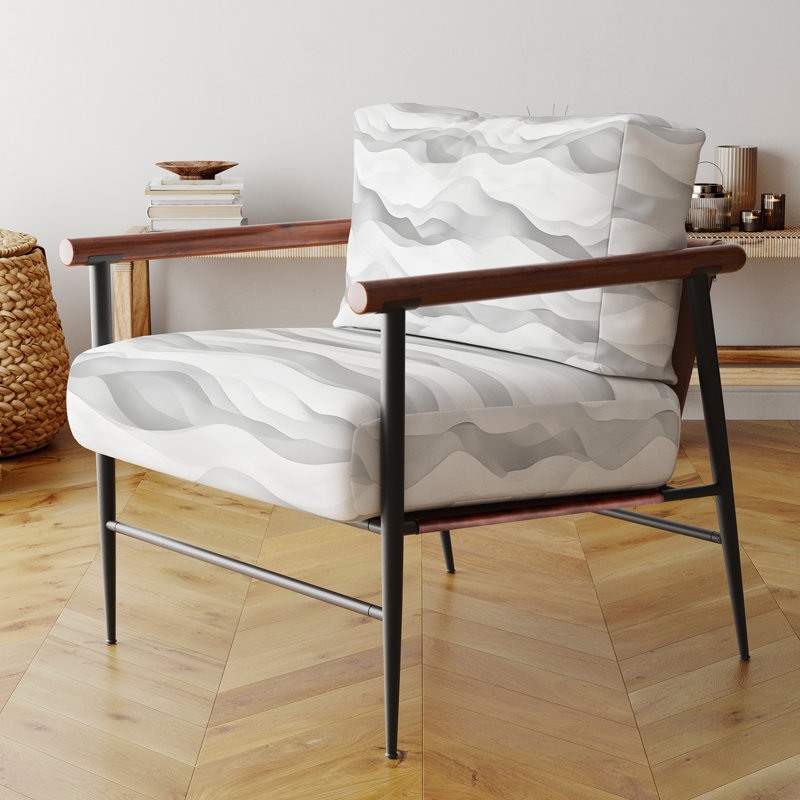 Chaise d'appoint abstraite - Fauteuil gris monochrome gris Wave, Bras ronds bruns