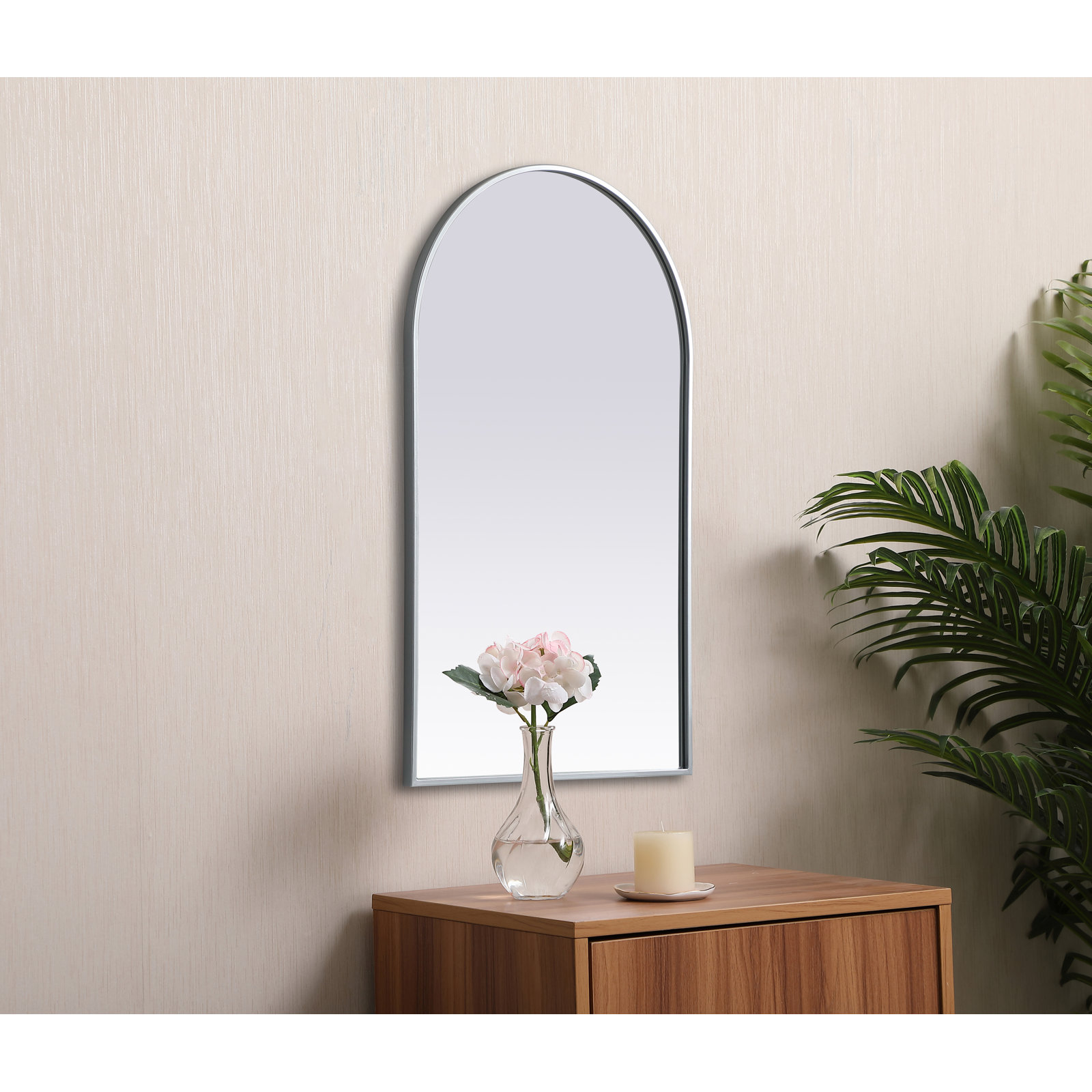 Sabine Metal Arch Wall Mirror, Silver, 40" x 24"