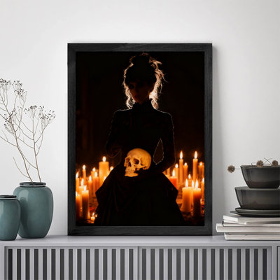 «Black», encadré noir, rétro, gothique romantique, dames et crâne, art mural, impressions de style rétro