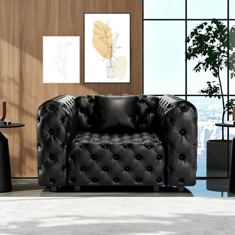 Canapé modulaire en cuir Chesterfield, 1 Seat, Black